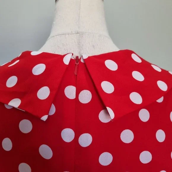 Review Dolce Vita Red & White Polka Dot Fit & Flare Dress with Belt Size 14 - Picture 8 of 10